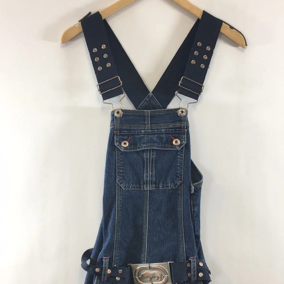Ecko Red Boot Leg Y2K Overalls Jeans Women’s Small Medium Wash Denim Belted - Picture 2 of 12